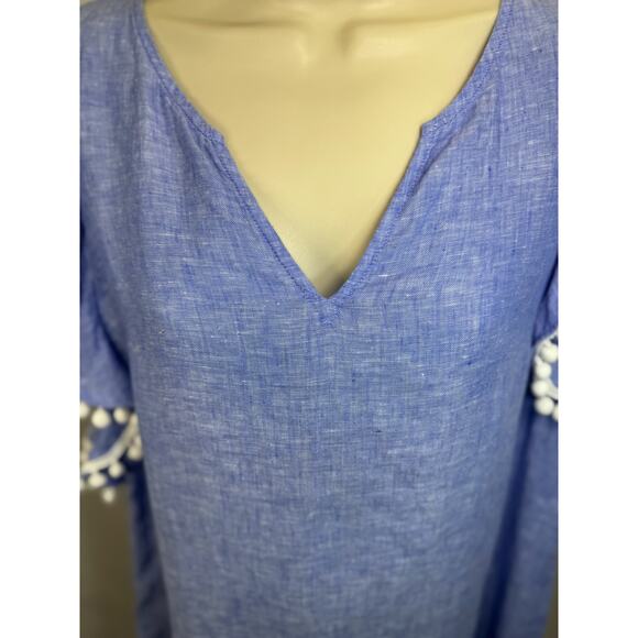 Lilly Pulitzer Astara Linen Pom Pom Top - Beckon Blue - Size M - Picture 7 of 15